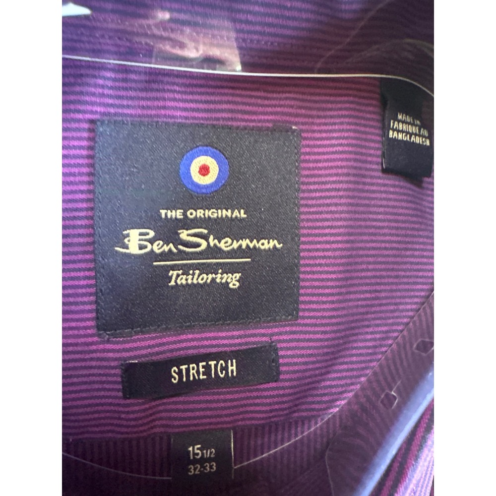 Ben Sherman Tailoring Purple Micro Stripe Dress Shirt 15.5 32-33 Stretch NEW - Picture 3 of 5